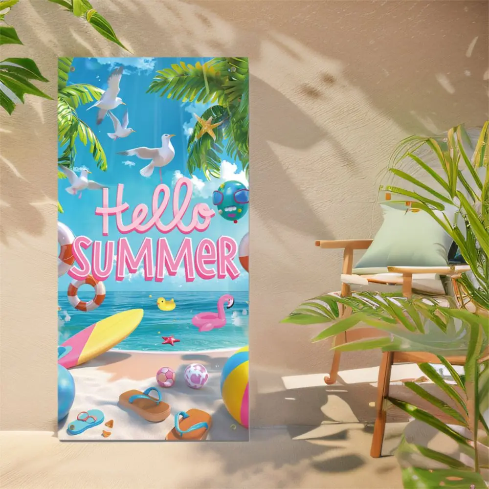 Cartoon Hello Summer Hawaiian Backdrops Beach Style Tropical Design Party Hanging Banner Polyester Photography Backgrounds
