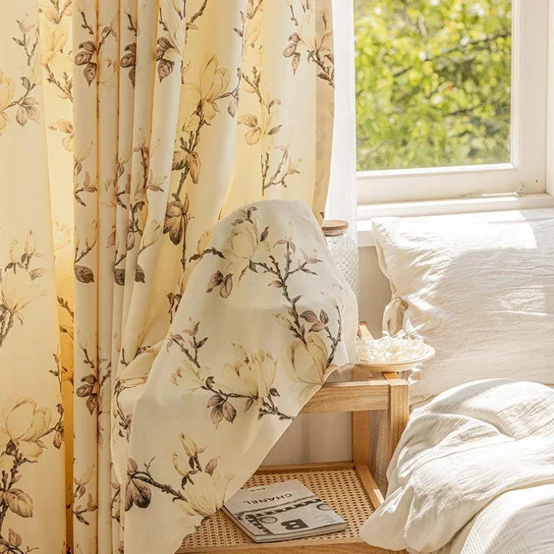 American Countryside Small Fresh Flower Bedroom Curtains Chenille Printed Texture Fabric Blackout Eye Protection Soft Curtains