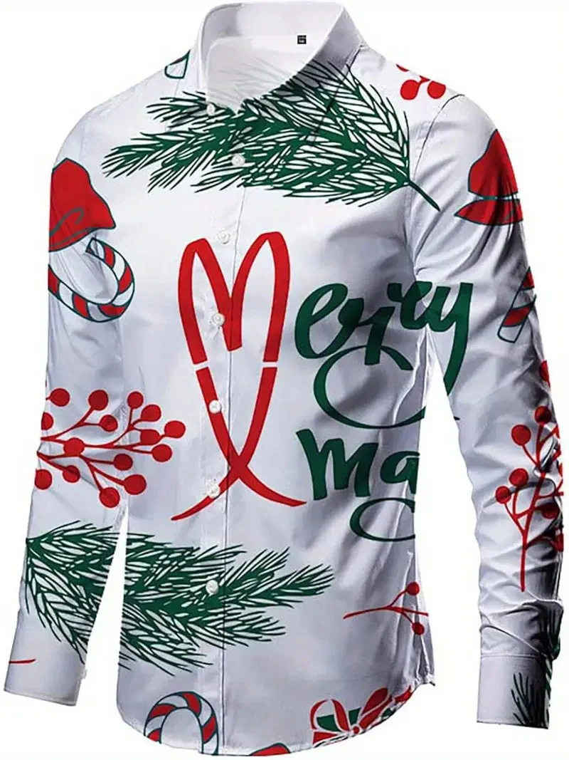 เสื้อเชิ้ตลายกวางเรนเดียร์สำหรับผู้ชายลายคริสต์มาส เสื้อเชิ้ตแขนยาวลายคริสต์มาส เสื้อเชิ้ตผู้ชายแฟชั่น