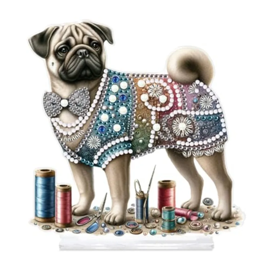 

Diamond Painting Desktop Ornament Kit, Pug Dog DIY Acrylic Diamond Art Tabletop Decoration, Special Shape Crystal Diamond Paint