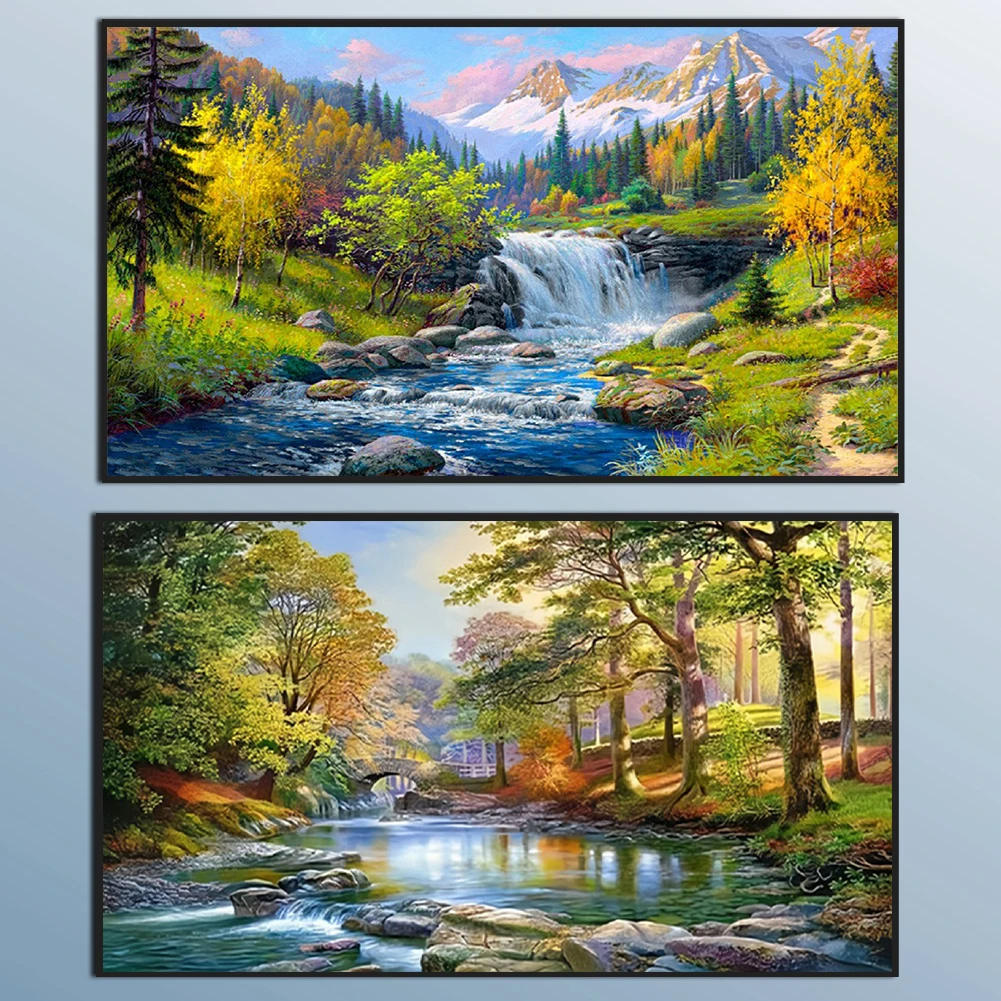

2pcs Landscape 5D DIY Full Drill Round Diamond Painting Kit Home Decor 70x40cm (B)