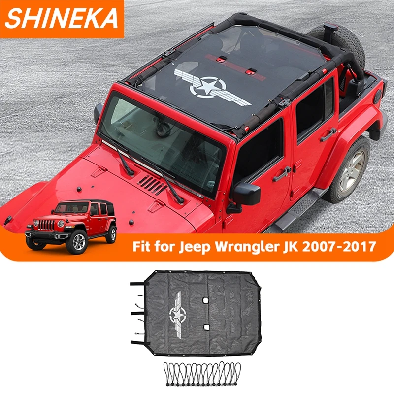 SHINEKA Car Roof Top Sunshade Cover Mesh Insulated Net Accessories fit for Jeep Wrangler JK 4 Door 2007 2008 2009 2010 2011-2017
