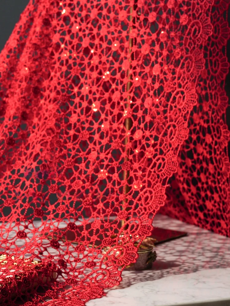 Echarpe-en-dentelle-ele-kimono-polyvalent-pour-femme-rouge-printemps-Ete-sensation-haut-de-gamme-Echarpe-a-sequins-style-coreen