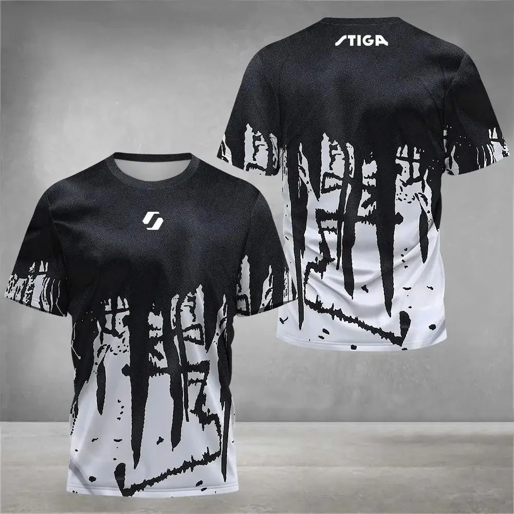 Sportliches Kurzarm-T-Shirt mit Rundhalsausschnitt, Farbverlaufsdesign, atmungsaktiv, bequem für Tischtennis & Alltag, Herren-Oberteile, Kinder-T-Shirt – Detail 7