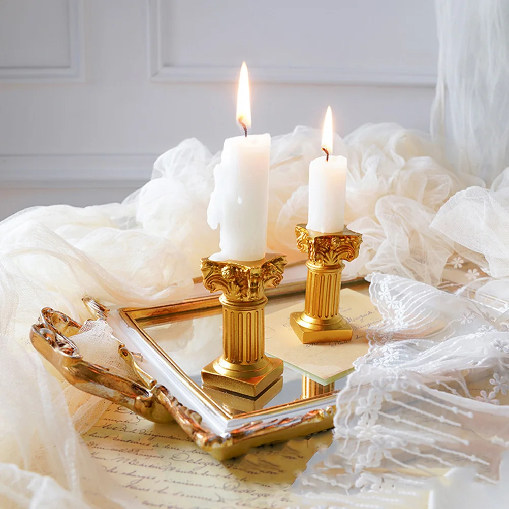 

3pcs Resin Statues Desktop Candleholders Vintage Roman Pillar Decorative Holders For Home Festival Party Supplies