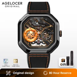 AGELOCER orologio vulcano originale da uomo quadrato luminoso scheletro orologio meccanico automatico regalo di compleanno per uomo