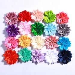 20PCS 4CM Mini Satin Ribbon Solid Flower For Hair Accessories Multilayer Star Shaped Silk Fabric Flowers For Girl Headband