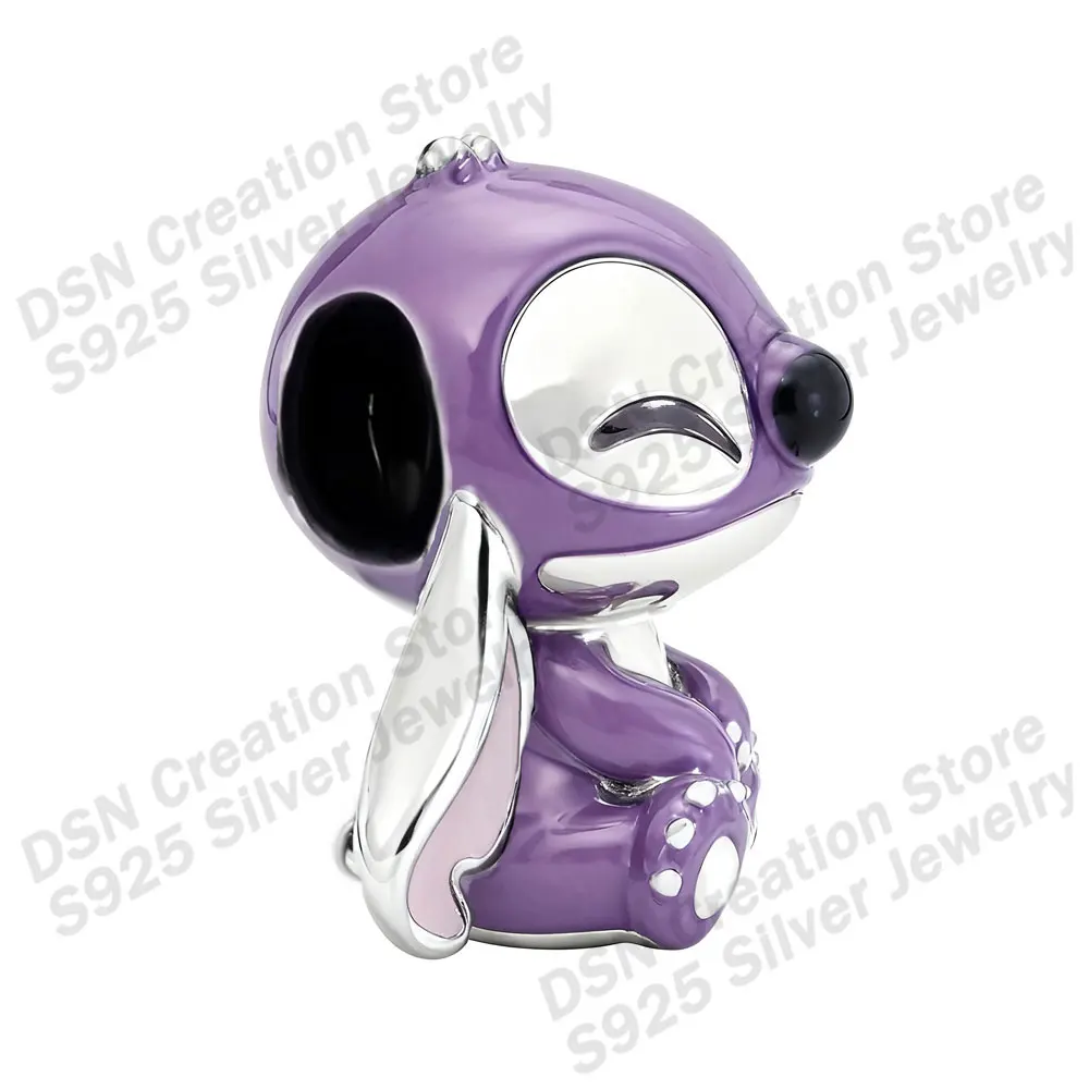 ديزني 925 الفضة سحر غرزة غنج ولطيف حبة لسوار الطفل اللعب الأرجواني المينا سحر المجوهرات الفاخرة هدية