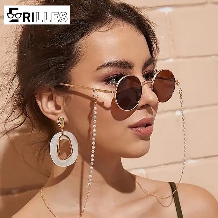 

Жемчужная цепочка для очков, регулируемая веревка для очков с защитой от потерь и жемчужными бусинами, элегантное ожерелье-держатель для маски для женщин