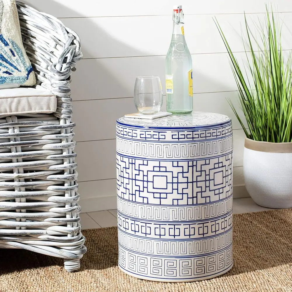 Banqueta de Jardim Parri Azul e Branca de 18 polegadas para Uso Interno/Externo