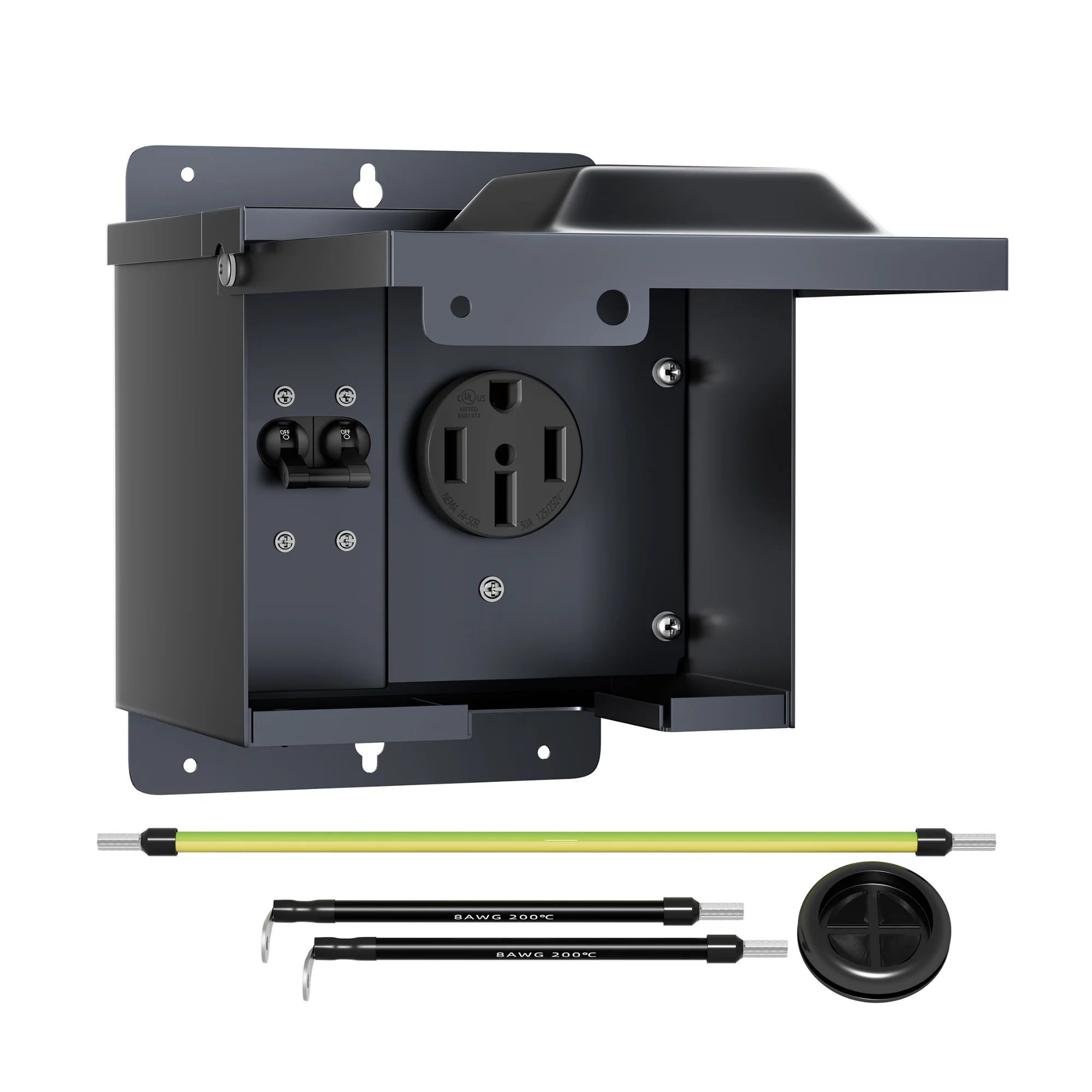 RV Power Box 125/250V UL Listed 50A RV Power Outlet Box with Breaker NEMA 14-50R RV Lockable for Camper Trailer