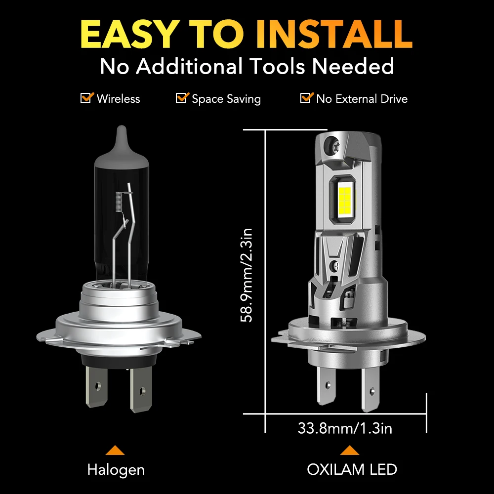 OXILAM 2 pz 120W ad alta potenza H7 LED lampadina Turbo faro 6500K 22000LM 12V CSP potente migliore H7 LED diodo approvato H7 Mini lampada