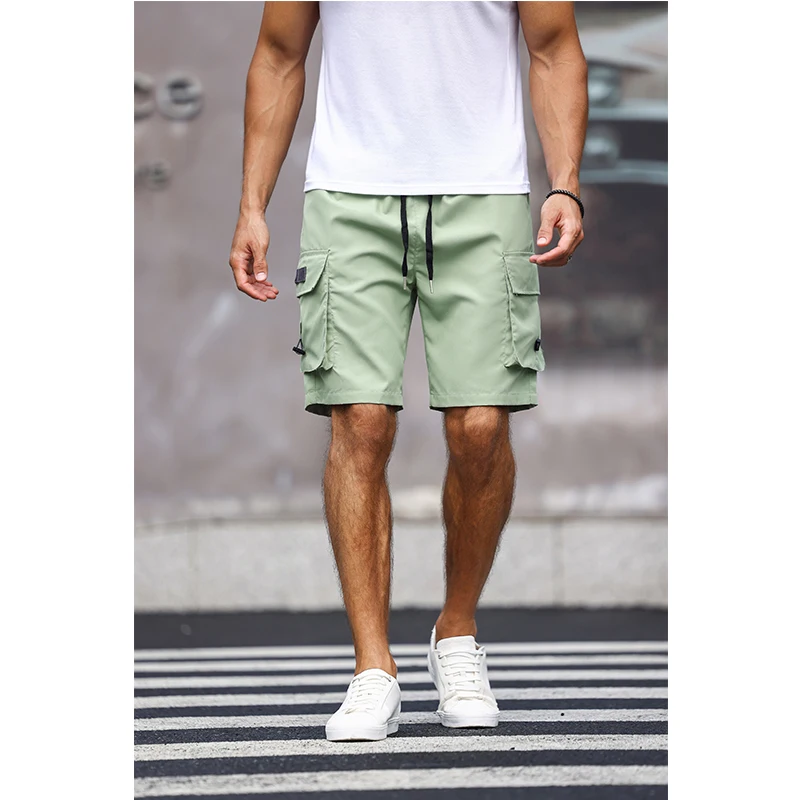 Multicolor Pocket Drawstring Cargo Shorts Men\'s Solid Color Pants