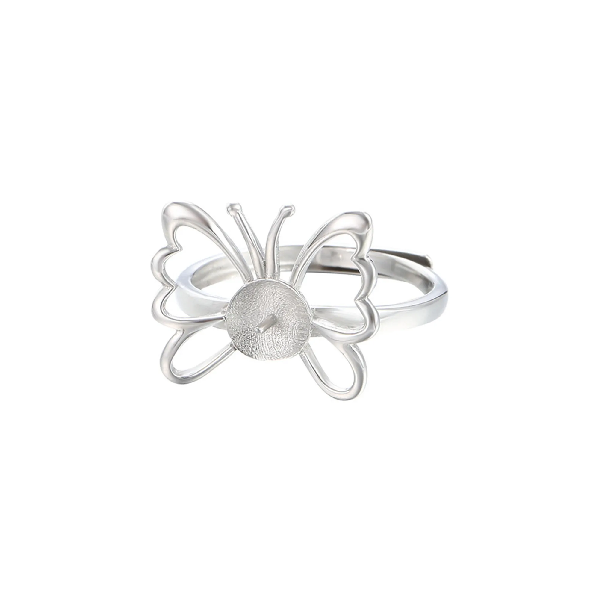 

Ring Base for 6mm-8mm Round Beads or Pearls 925 Silver Butterfly Shape Ring Setting Adjustable Ring Blank
