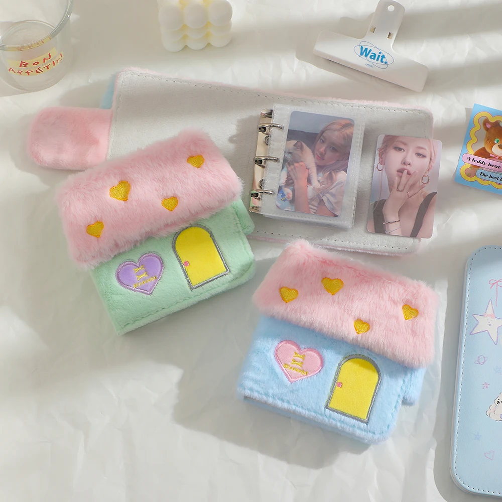 Kawaii House shape Series Furry 3 Inch Kpop Photocards Binder Book Idol Photo Cards Album Collection Book