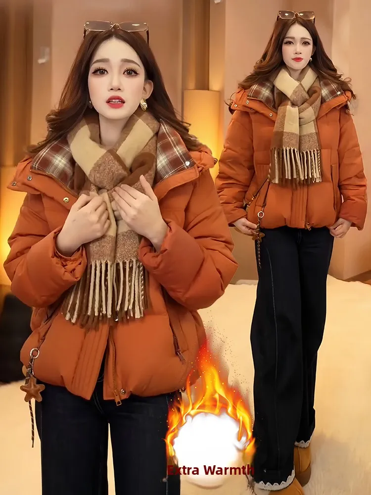 Thiened Fce Jaet de algodão com capuz feminino inverno novo sle fecho de zíper na moda outerwear coreano sle solto ajuste