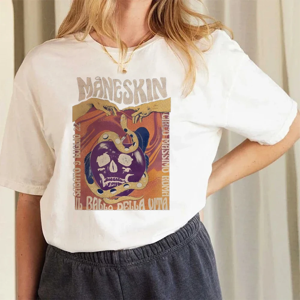 Vintage Maneskin Rock Band Il Ballo Della Vita Printed Basic Cartoon Fun O-Neck Fashion Style Printed Top Cute Summer T-Shirt.