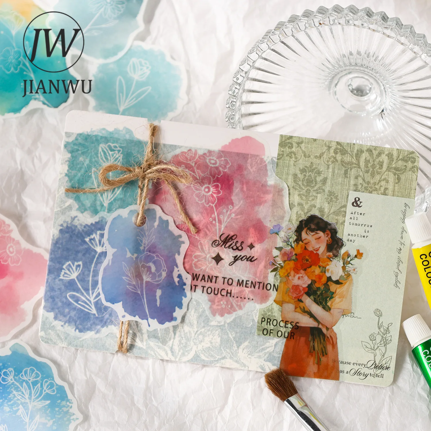 JIANWU Shallow Summer Illusion Vintage Collage Sticker - DIY Journal Stationery - usage example