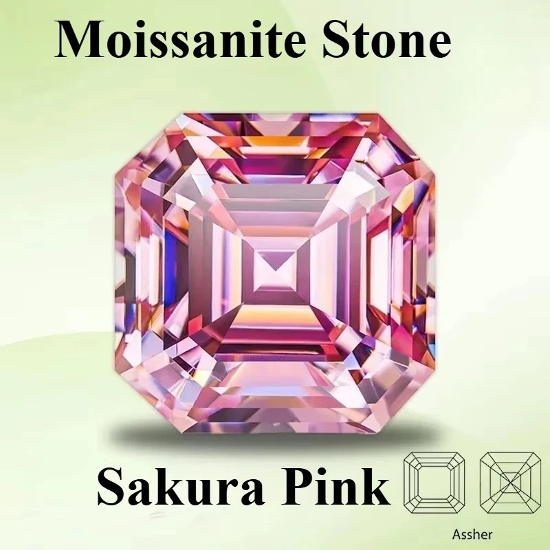 Moissanit-Diamant, Sakura, rosa Farbe, Asscher-Schliff, Labor-Edelstein für DIY-Schmuck, Ringe, Ohrringe, Herstellung mit Zertifikat – Detail 2