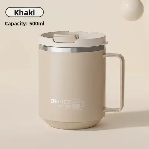 Double Wall Insulated 304 Stainless Steel Coffee Mug, Leak-Proof Travel Cup with Handle for Adults and Students