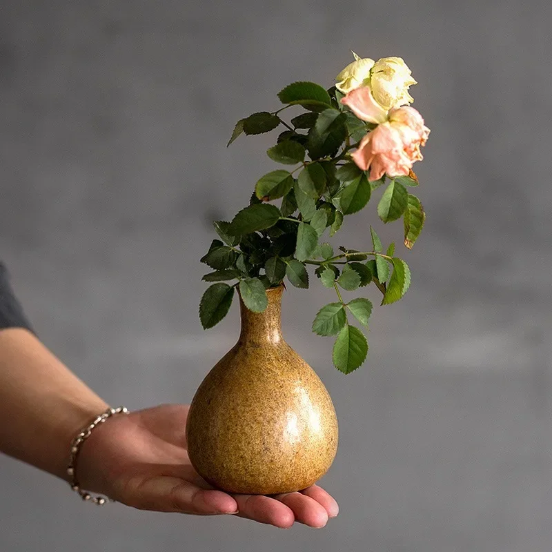 Stoneware Old Rust Porcelain Water Drop-Shaped Vase Decorative Bottle, Dried Flower Hydroponic Vase Home Decoration Ornamentst