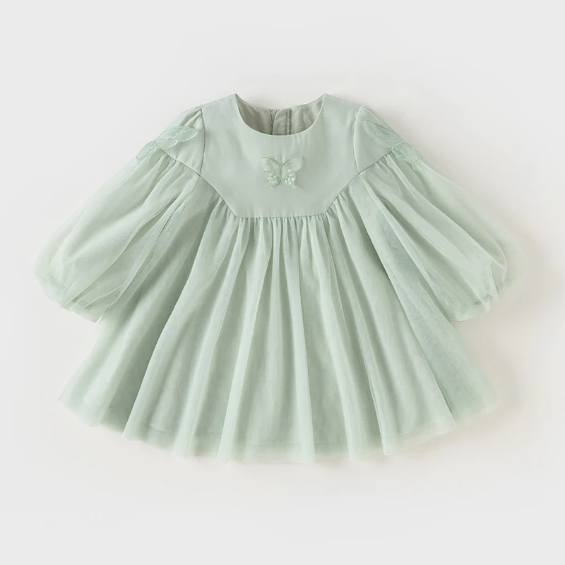 Dave Bells 2024 Spring Baby Girls Green Dress Elegant Girl Kids Mesh Birthday Party Dresses Children Clothes DB1248234