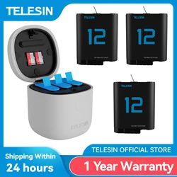 TELESIN 1750 mAh Akku für GoPro Hero 9 10 11 12 Akku 3 Slot Silikon Anti-Fall wasserdichte Ladebox mit TF-Kartenleser