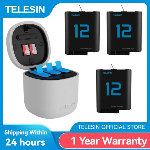 3-Pack 1750mAh Batteries for GoPro Hero 9 with Waterproof Charger TELESIN