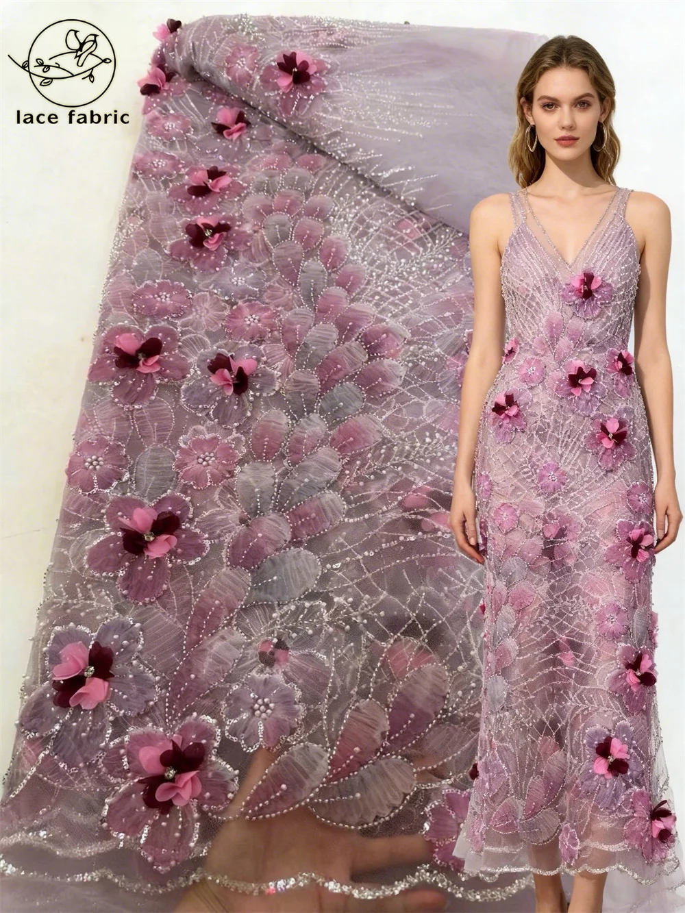 

Африканское кружево с бисером и цветочным узором, французское люксовое тюлевое кружево 2026 года, высококачественная вышивка пайетками, ткань для вечерних платьев для женщин