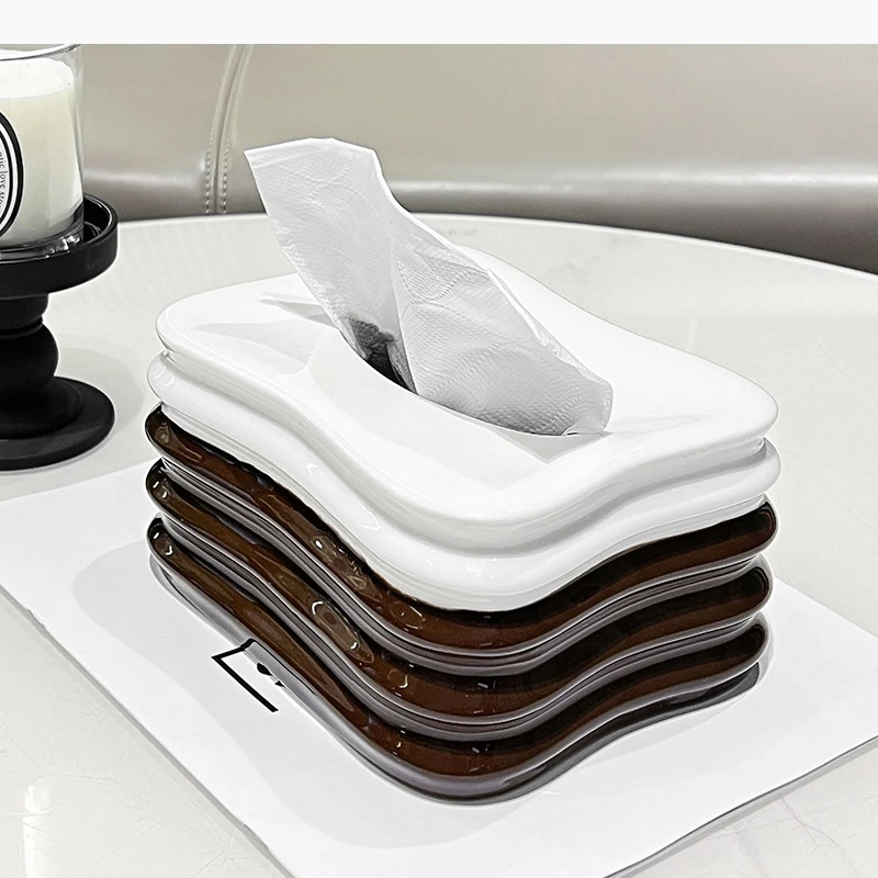 Multi Layer Folding Tissue Box Coffee Table Desk Decoration Wrinkle Ceramic Tissue Box Bedside Table Paper