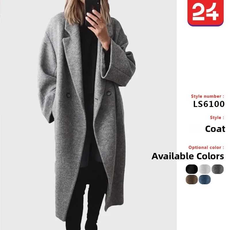 

Multi-Color Multi-Size Woolen Long Coat Women's Casual Style Windbreaker Outerwear for Autumn And Winter Seasons