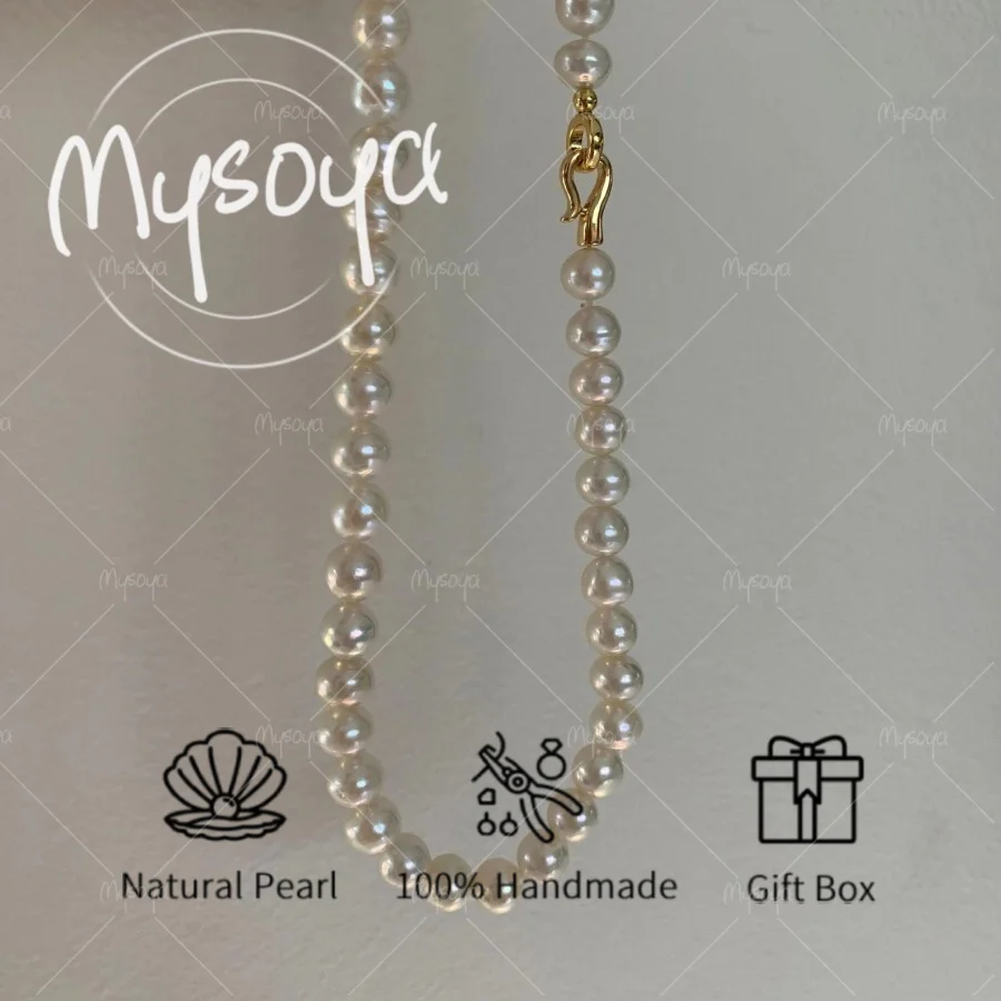 

MYSOYA Large White Pearl Necklace 10-11mm with Gift Box, Birthday Gift, Wedding Jewelry, Gift for Him/ Her