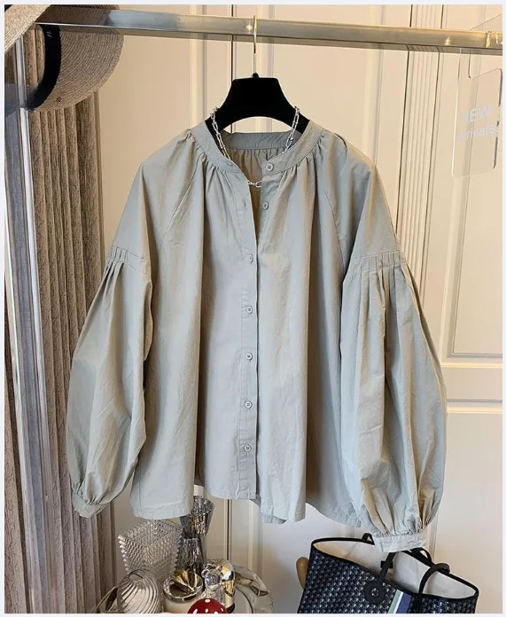 

Women's Shirts Solid White O-neck Puff Sleeve Blouse Female 2025 Summer Fashion Lady Streetwears