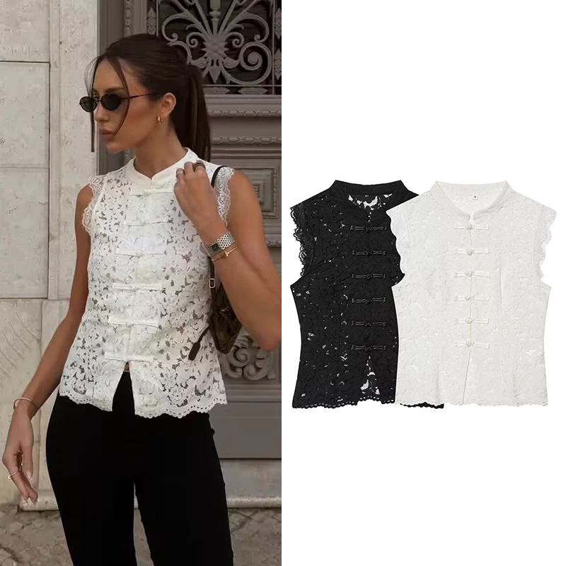 Women's Tops Summer Fashion Lace Hollow Out Slim Tops Women Tank Tops Women O-Neck Sleeveless Tops Female Chic Tops