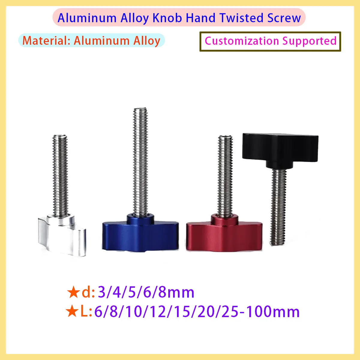 Aluminum Alloy Butterfly Screw M3 M4 M5 M6 M8 Adjustable Handle Knob Tightening Screw for Photography Camera Bracket