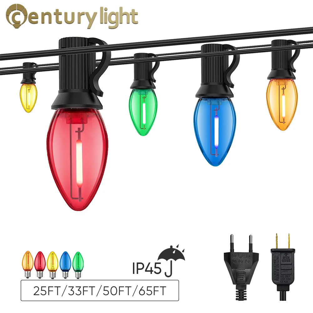 

Colorful String Lights C7 Candle Plastic Bulbs 1w E12 Base RGB EU US Plug Birthday Party Garden Shatterproof Decorative Garlands