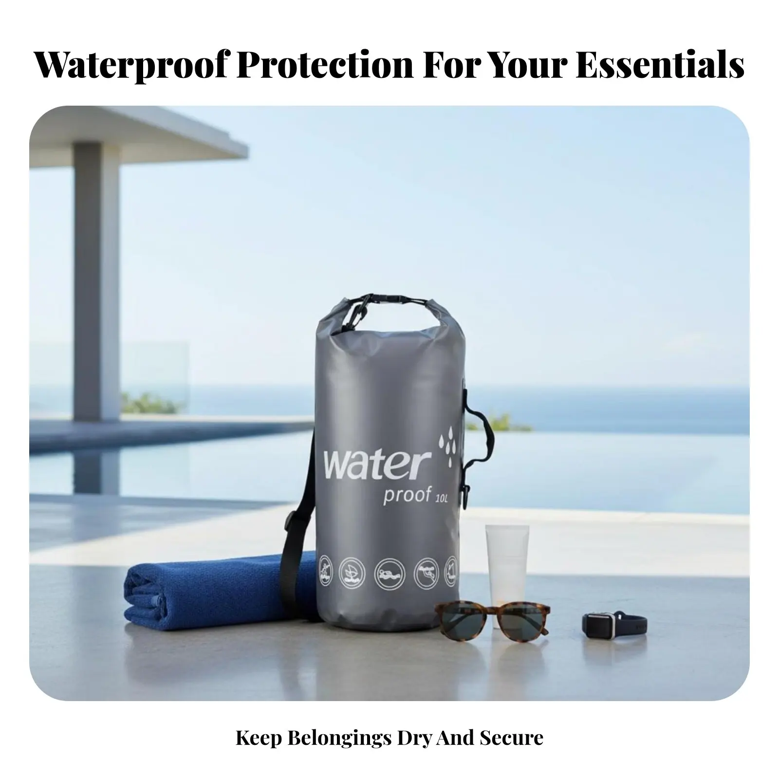 

Waterproof Pail Bag Sturdy Shoulder Strap Dry Bag PVC Buoyant Bag Packable Outdoor Gear Floats on Water for Rafting, Beach
