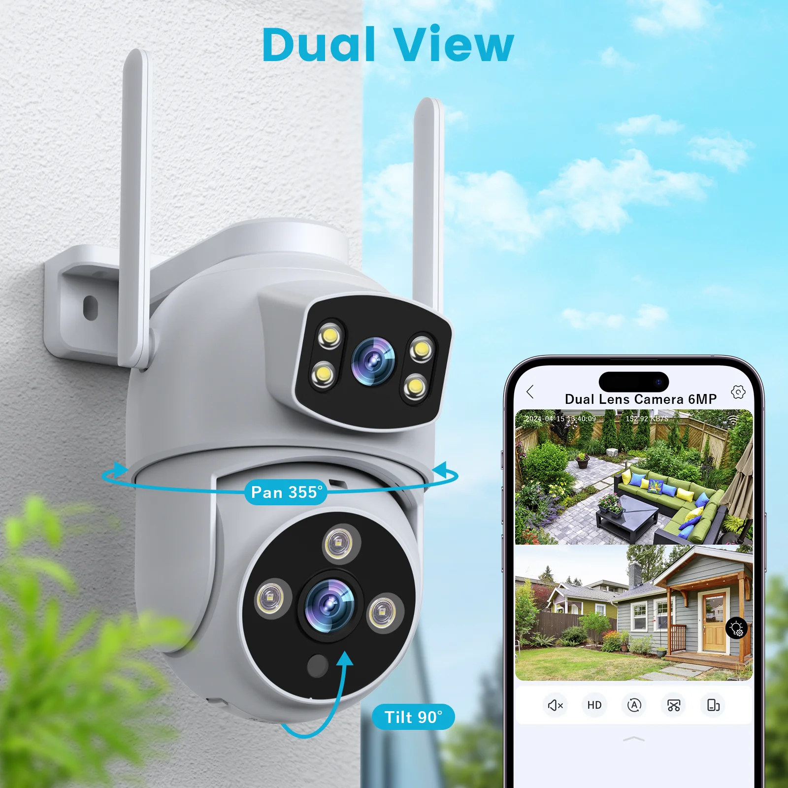 6MP Dual Lens Pan/Tilt WiFi Camera Security Video Surveillance Camera Auto Tracking Outdoor Color Night Vision Waterproof