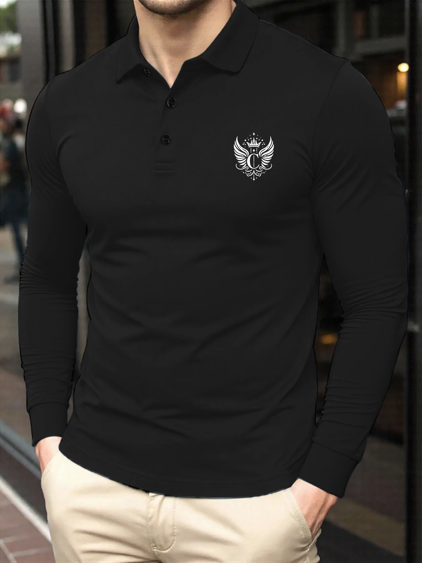 

Crown Wing Letter C Simple Printed Clothes Man'S Fashion Basic Tops All-Match Comfy Polo Shirts Business Breathable T-Shirt