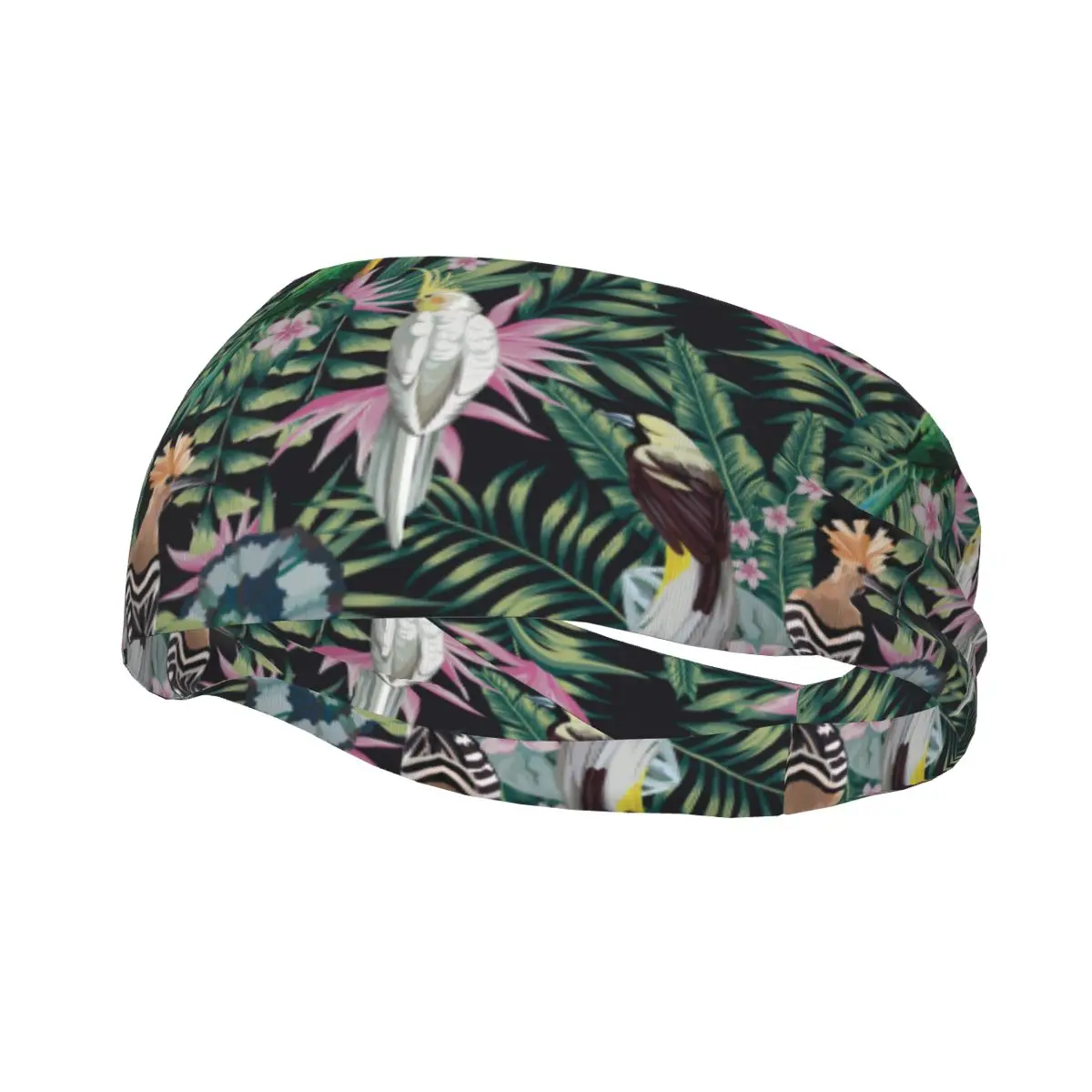 

Эластичная повязка на голову для спорта, йоги и фитнеса, впитывающая пот, с принтом тропических птиц, попугаев, птиц-козликов, растений и цветов