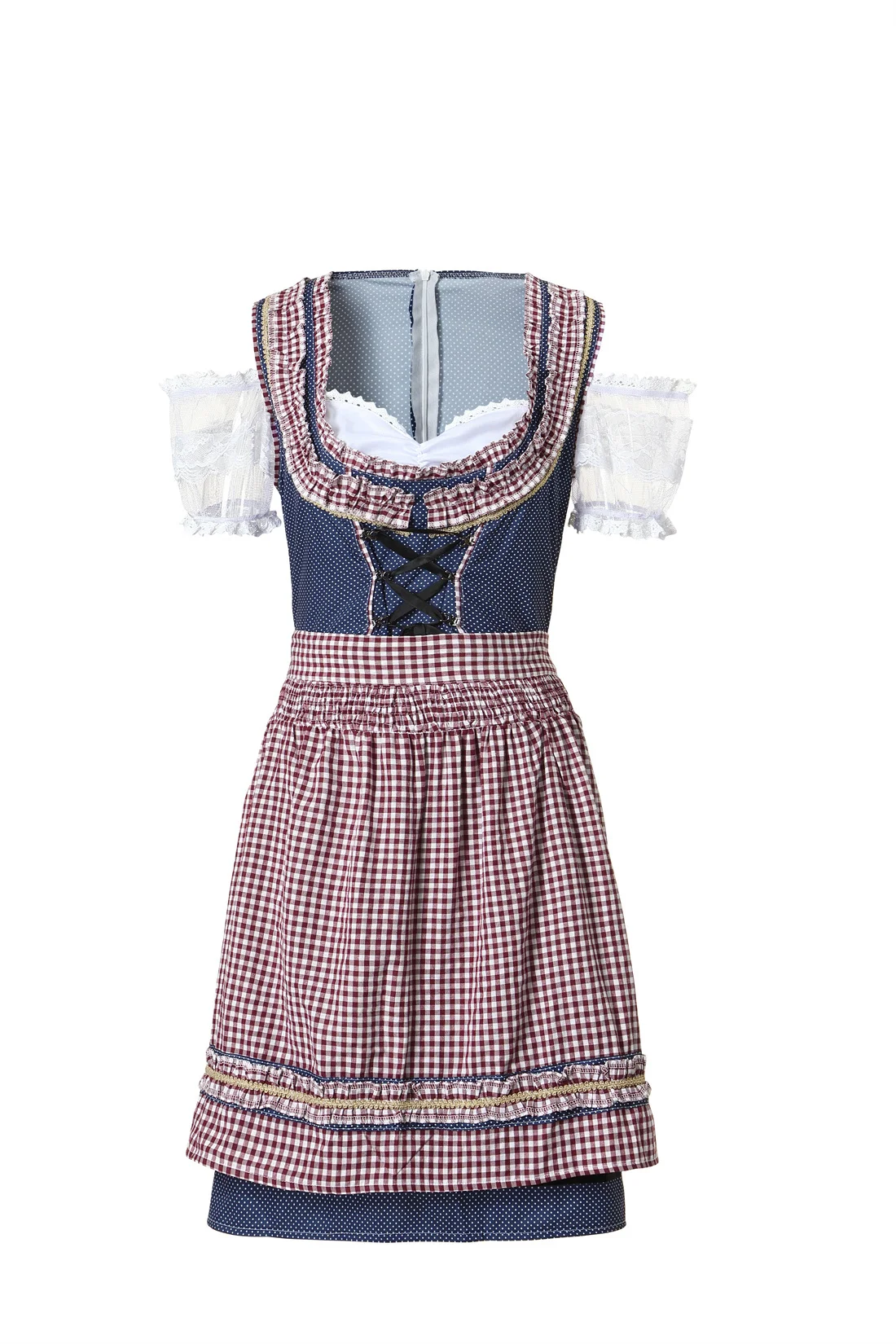 New Traditional German Plaid Dirndl Dress Oktoberfest Costume Outfit For Adult Women Halloween Cosplay Fancy Party Suit