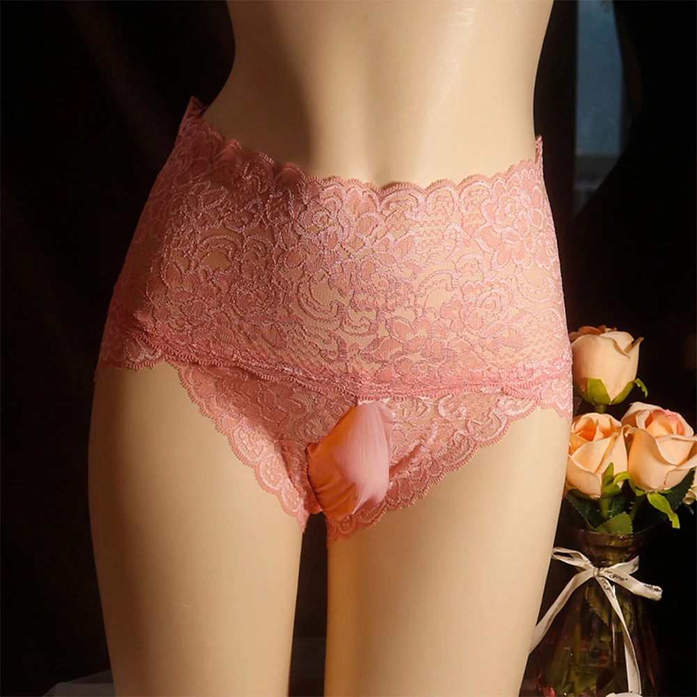 

2022 Mens Sissy Pouch Panties Gays Underwear Lace Transparent Briefs Underpants Breathable Knickers Men's Erotic Lingerie