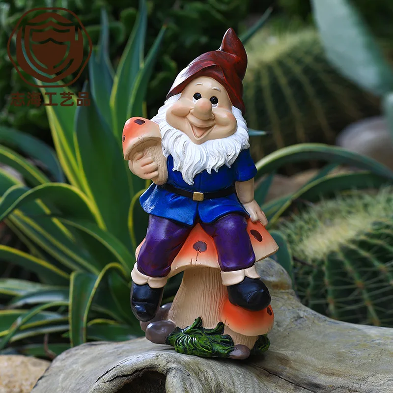 

Funny Resin Garden Gnome Mushroom Statue Hand-painted Dwarfs Figurines Outdoor Crafts Garden Decoration For Birthday Gifts