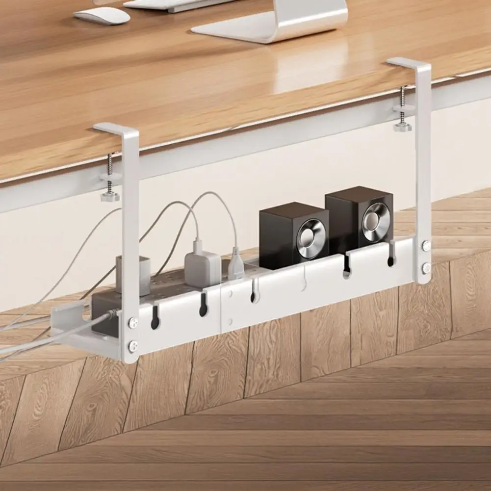 Desk Power Adapter Storage Rack under Desk Cable Organizer Tray Capacity Cable Storage Rack Retractable Clip-on Carbon Steel
