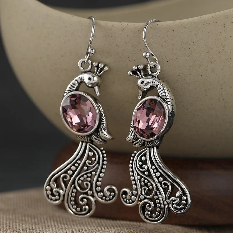 Vintage-Relief-Ohrringe mit Langschwanz-Spaten für Damen, eingelegt mit Kubikzirkonia, exotisches Accessoire, Modeschmuck
