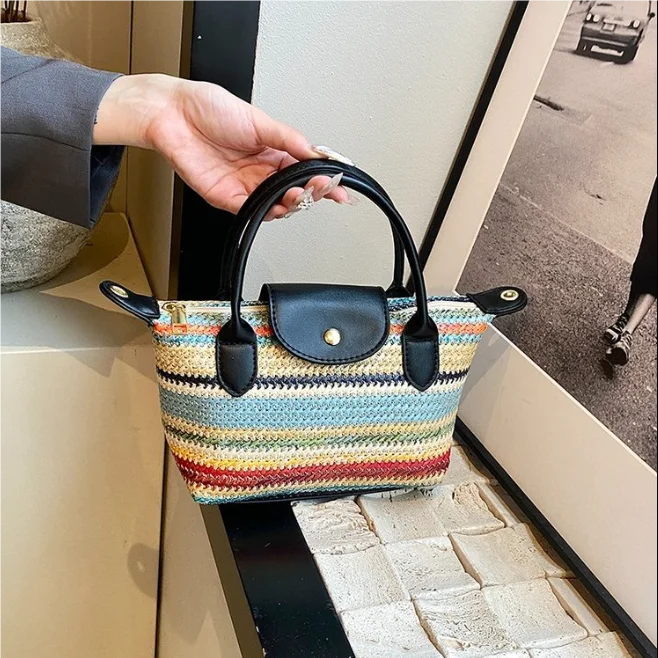 Summer Fashion Sense of Luxury Straw Mini Handbags Colorful Weave Women\'s Shoulder Bags 2024 Seaside Vacation New Style