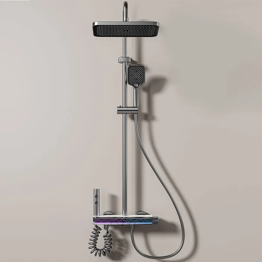 12 Inch Shower Set Digital Display LED Wall Mounted Hot & Cold Faucet Mixer Rain Shower Bathroom Smart Shower Set