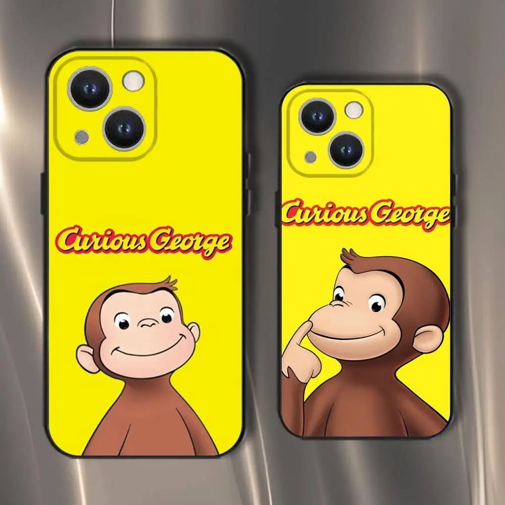 

Чехол для телефона Curious George Monkey для iPhone 16,15,14,13,12,11,Pro,XS,Max,XR,Plus,E,SE4,Mini Black Soft Cover