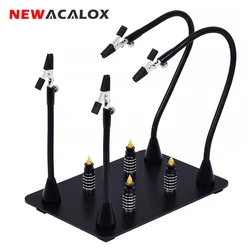 NEWACALOX PCB Fixture Clips Soldering Holder Third Hand Tool Magnetic Flexible Helping Hands with 3X LED Illuminated Magnifier