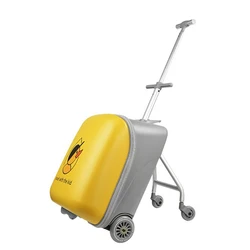 Kids Cartoon Riding Carry-on Luggage 2024 Child Trolley Box Expansion Scooter with Guardrail Suitcase Rolling Yellow